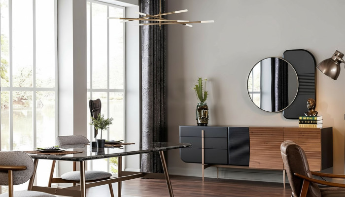 Esstisch Essgruppe Esszimmer Stühle Sideboard Set 7tlg Marmor Schwarz