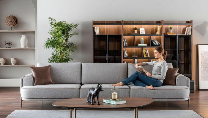 Dreisitzer Sofa 3 Sitzer Stoffsofa Sofas Modern Grau Stoff Couch Neu