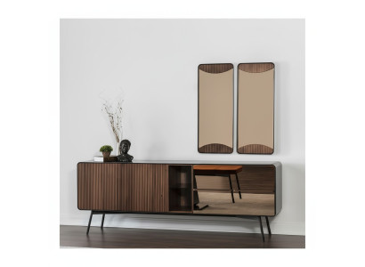 Sideboard Kommode Anrichte Spiegel Holz Modern Braun Set Garnitur