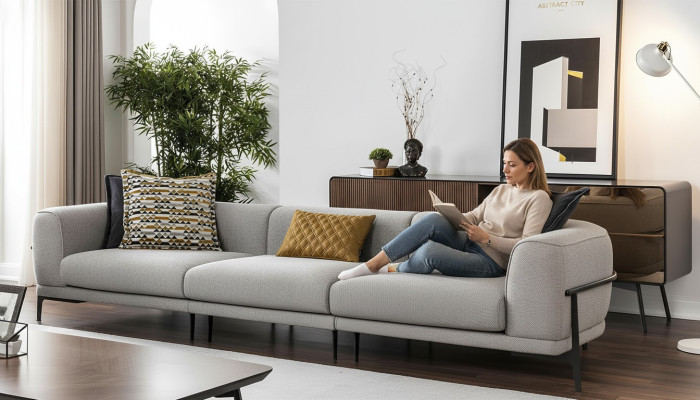 Dreisitzer Sofa 3 Sitzer Stoffsofa Sofas Modern Grau Stoff Couch Neu