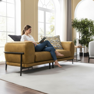 Modern Zweisitzer Sofa 2 Sitzer Sofas Modern Gelb Kunstleder Couch Design