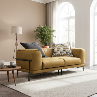 Modern Zweisitzer Sofa 2 Sitzer Sofas Modern Gelb Kunstleder Couch Design