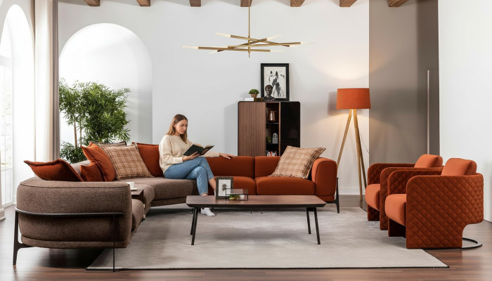 Modernes Ecksofa L-Form Couch Stoffsofas Edelstahl Wohnzimmermöbel Neu