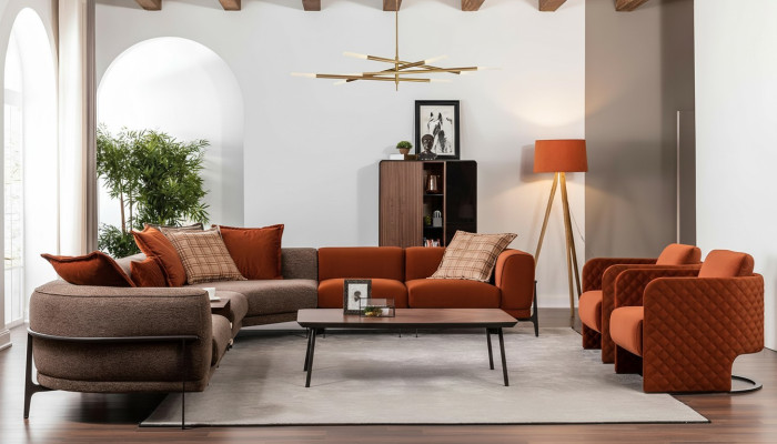 Modernes Ecksofa L-Form Couch Stoffsofas Edelstahl Wohnzimmermöbel Neu