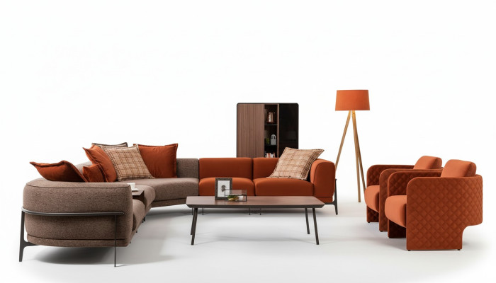 Modernes Ecksofa L-Form Couch Stoffsofas Edelstahl Wohnzimmermöbel Neu