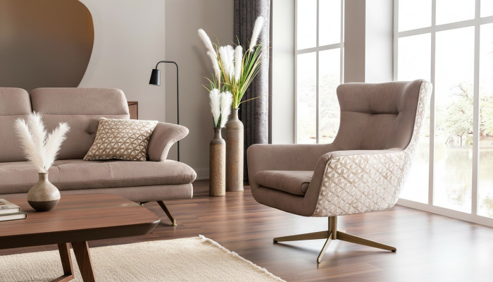 Moderner Sessel Ohrensessel Luxus Cocktailsessel Beige Kunstleder Neu