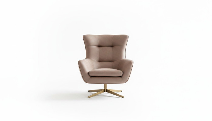 Moderner Sessel Ohrensessel Luxus Cocktailsessel Beige Kunstleder Neu