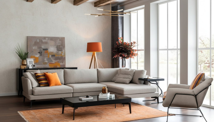 Sofagarnitur L-Form Couch Sessel Grau Sofa Modern Möbel Ecksofa Set Neu