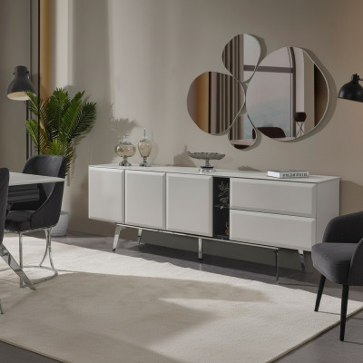 Sideboard mit Spiegel Kommode Weiß Konsoletisch Tisch Modern Holz Set