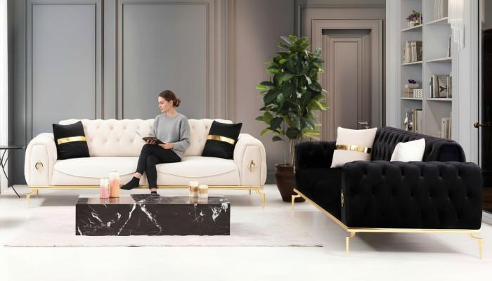 Sofagarnitur Luxus Chesterfield Sitzgruppe Dreisitzer Schwarz 3+3 Sitz