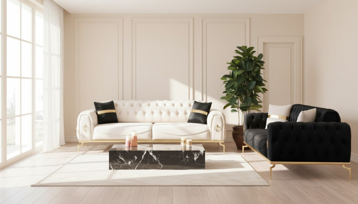 Sofagarnitur Luxus Chesterfield Sitzgruppe Dreisitzer Schwarz 3+3 Sitz