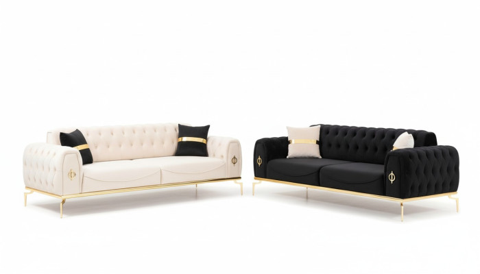 Sofagarnitur Luxus Chesterfield Sitzgruppe Dreisitzer Schwarz 3+3 Sitz