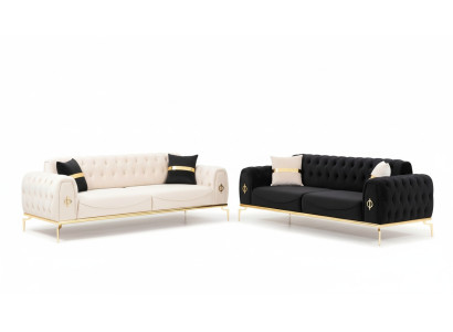 Sofagarnitur Luxus Chesterfield Sitzgruppe Dreisitzer Schwarz 3+3 Sitz