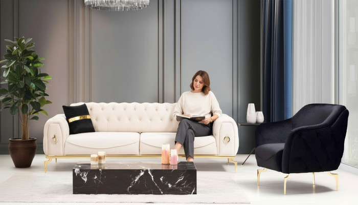 Chesterfield Edelstahlmöbel Luxus Sofagarnitur Dreisitzer Sitzgruppe