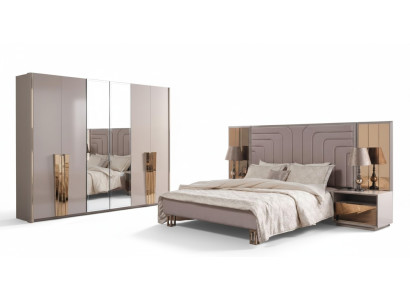 Garnitur Doppelbett Bett Beige Holz Luxus Modern Schlafzimmer Set 3tlg
