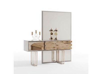 Schminktisch Konsolentisch Frisiertisch Frisierkommode Holz Beige Gold