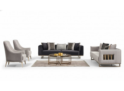 Couchgarnitur Sofagarnitur Dreisitzer Sessel Grau Stoffsofa Set 4tlg