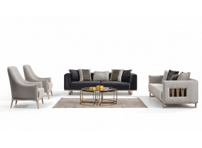 Sofagarnitur Couchgarnitur Dreisitzer Sessel Grau Stoffsofa Set 3tlg