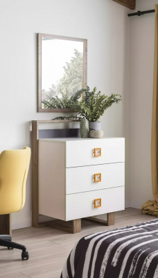 Gruppe Kommode mit Spiegel Kommoden Holz Weiß Kinderzimmer Schrank Set