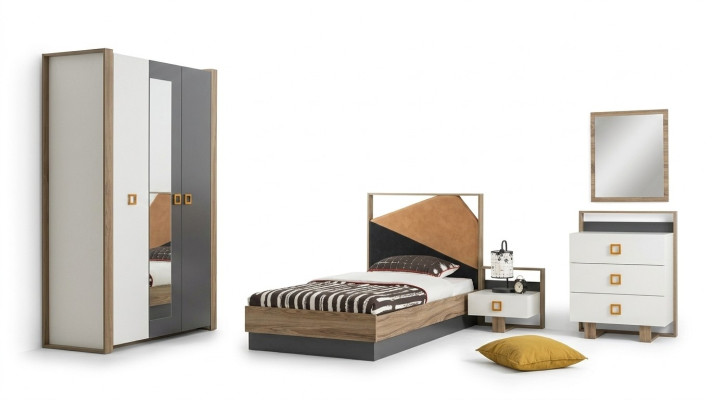 Schlafzimmer Garnitur Bett Kinderzimmer Set Designer Grau 5tlg Holz