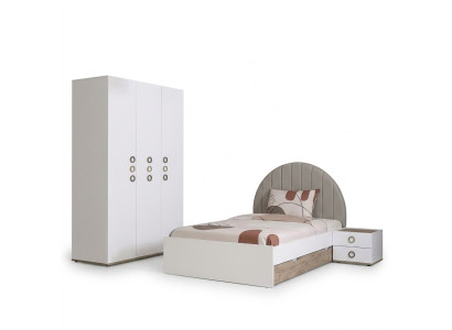 Kindermöbel Kinderzimmer Jugendbett Garnitur Bett Holz Weiß Set 3tlg