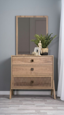 Komplette Kommode mit Spiegel Holz Braun 2tlg Kinderzimmer Schrank