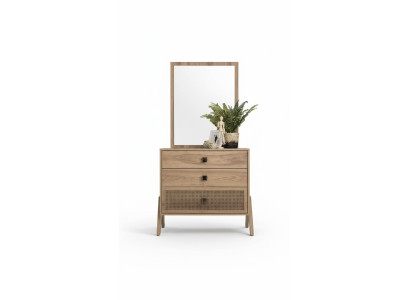 Komplette Kommode mit Spiegel Holz Braun 2tlg Kinderzimmer Schrank