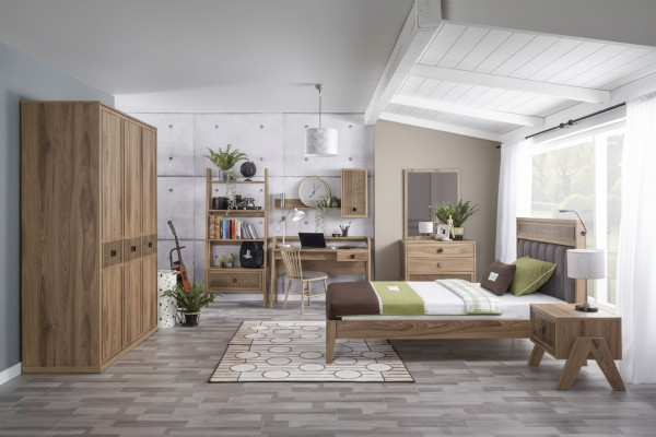 Komplete Jugendbett Kindermöbel Kinderzimmer Bett Holz Braun Set 8tlg