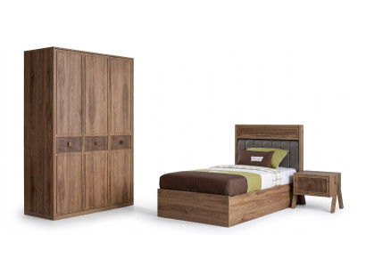 Bett Holzbett mit Bettkasten Garnitur Jugendbett Holz Braun Set 3tlg