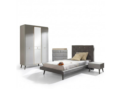 Komplette Jugendbett Schlafzimmermöbel Holzbett Bett Grau Set 4tlg