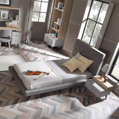 Garnitur Jugendbett Nachttisch Kinderzimmer Bett Holz Grau 120 cm 2tlg