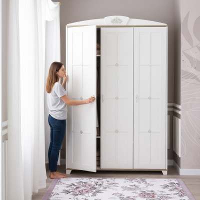 Design Kleiderschrank Schrank Holzschrank Möbel Holz Luxus Weiß 3 Tür