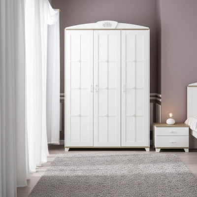 Design Kleiderschrank Schrank Holzschrank Möbel Holz Luxus Weiß 3 Tür