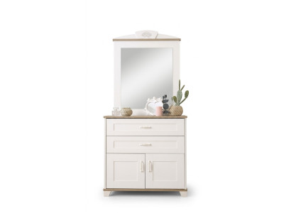 Garnitur Kommode mit Spiegel Set Schrank Holz Weiß Kommoden Design
