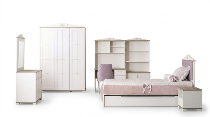 Komplete Jugendbett Kindermöbel Kinderzimmer Bett Holz Rosa Set 8tlg