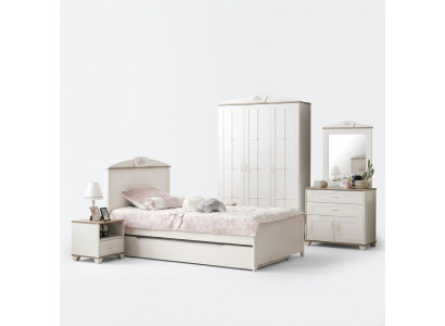 Funktionsbett Ausziehbares Kinderbett Bett Weiß Set 5tlg Holzbett