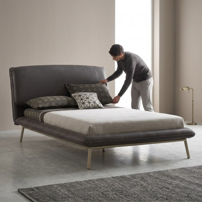 Polsterbett Bettrahmen Bett Bettgestell Stoff Grau Jugendbett Bettgestelle