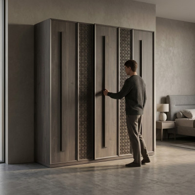 Luxus Kleiderschrank Schrank Holzschrank Möbel Holz Grau 5trg Design