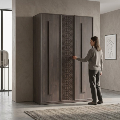 Holzschrank Luxus Kleiderschrank Schrank Möbel Holz Grau 3 türig Design