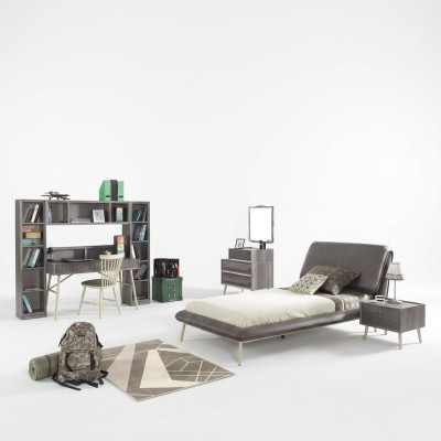 Garnitur Kinderzimmer Jugendbett Bettrahmen Bett Set 7tlg Holz Grau
