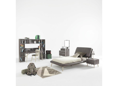 Garnitur Kinderzimmer Jugendbett Bettrahmen Bett Set 7tlg Holz Grau