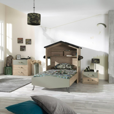 Garnitur Bett Kindermöbel Kinderzimmer Grün Bettrahmen 3tlg Holz Set