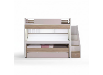 Etagenbett Bett mit 3 Schlafplätzen Multifunktionsbett Holz Rosa Luxus Hochbett