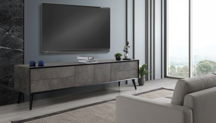 RTV Lowboard TV Ständer Wohnzimmer Grau Holz Sideboard Tisch Modern