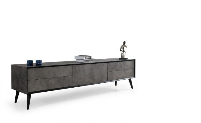 RTV Lowboard TV Ständer Wohnzimmer Grau Holz Sideboard Tisch Modern