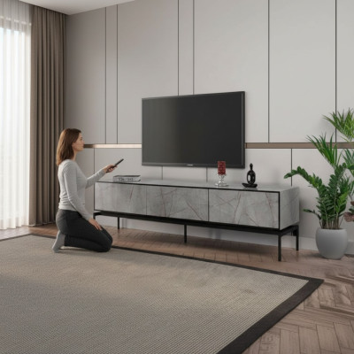 Sideboard RTV Lowboard Modern TV Ständer Wohnzimmer Grau Holz Tisch