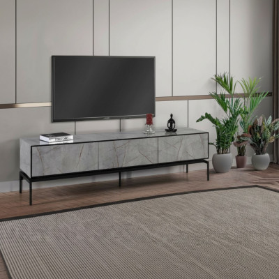 Sideboard RTV Lowboard Modern TV Ständer Wohnzimmer Grau Holz Tisch