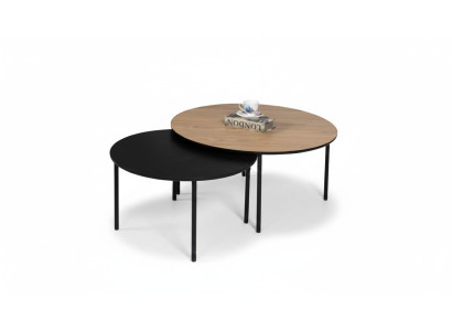 Couchtisch Kaffeetisch Gruppe Beisteltisch Schwarz Set Braun Holz 2tlg