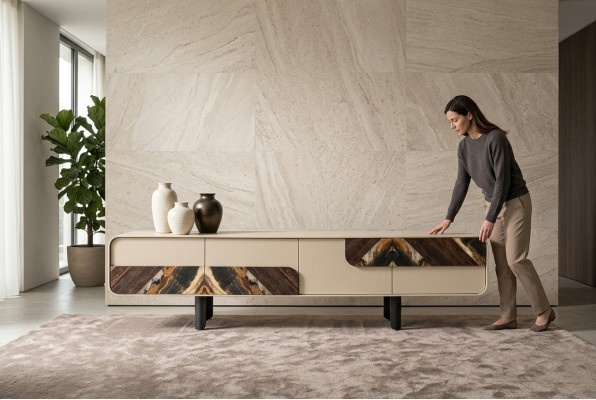 TV Ständer RTV Lowboard Sideboard Holz Beige Wohnzimmer Wohnwand Möbel