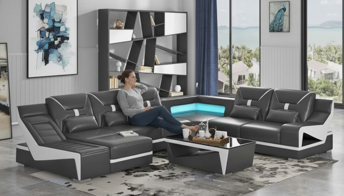 Wohnlandschaft Sofa U Form Ecksofa Designersofa Schwarz Eckgarnitur